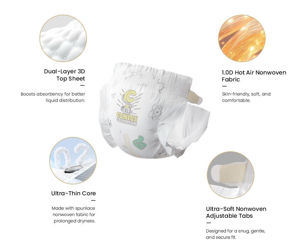 Main features of QK201 ultra thin baby diapers