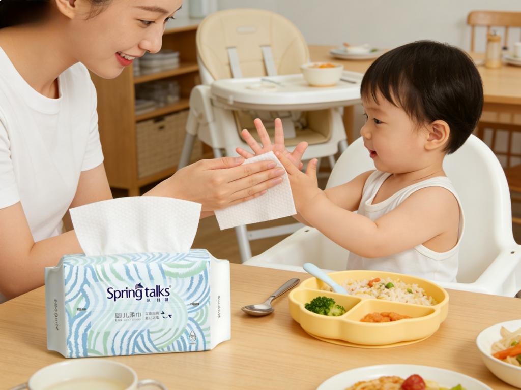 mom use chiaus baby wipes to clean baby's hands