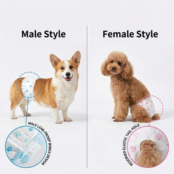 2 styles of disposable dog diapers