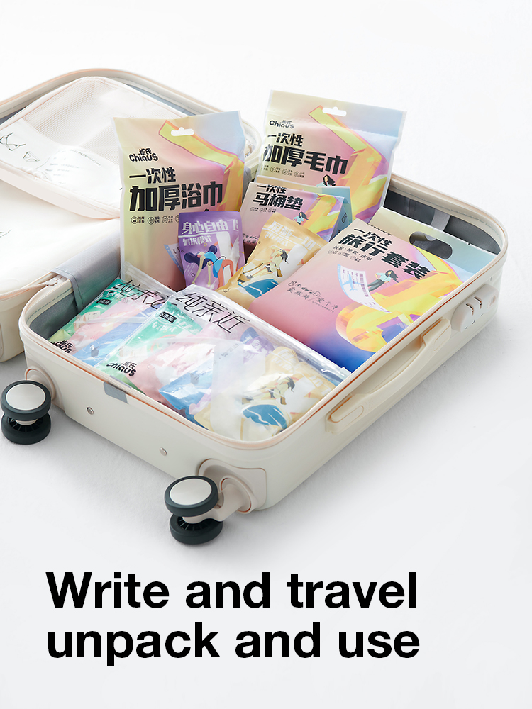 Disposable bedding sets packed in a suitcase