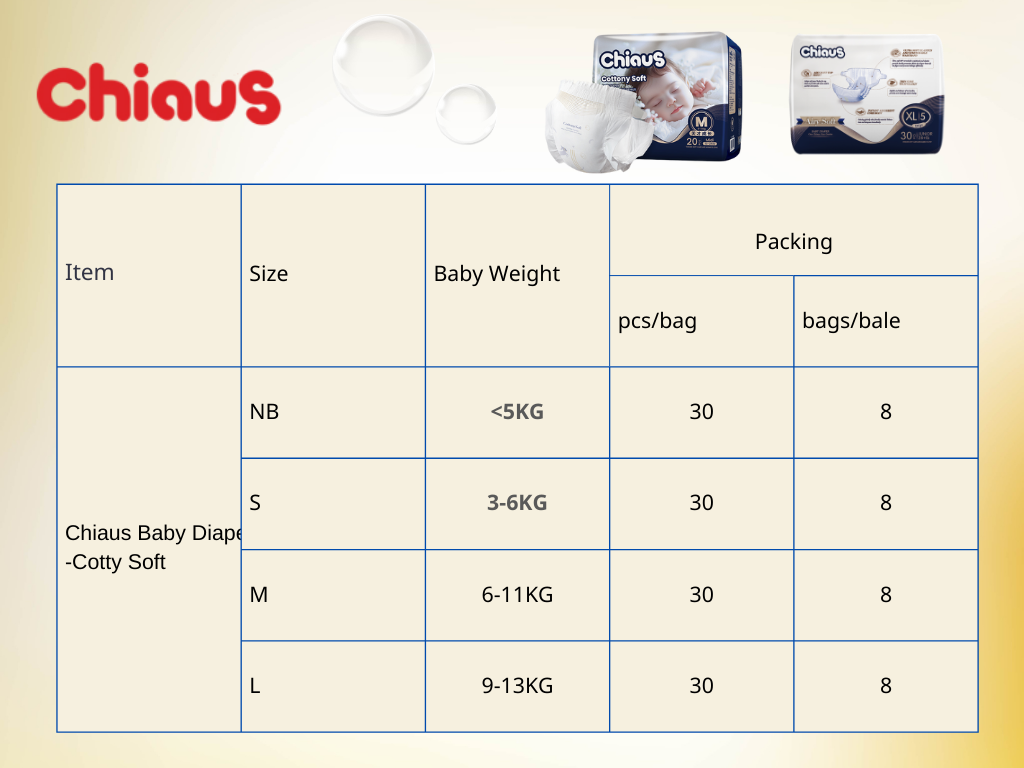 Chiaus cottony soft new born size disposable baby diapers China factory 