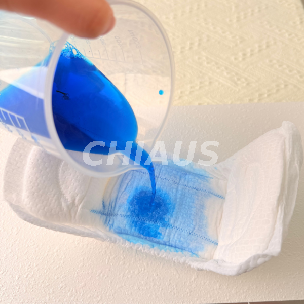 Liquid absorption test of rectangular incontinence pad